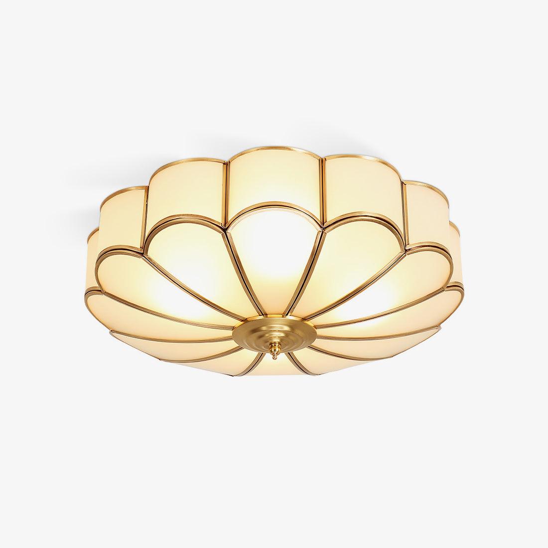 Brass Finish Frosted Glass Ceiling Light With Flower Shape